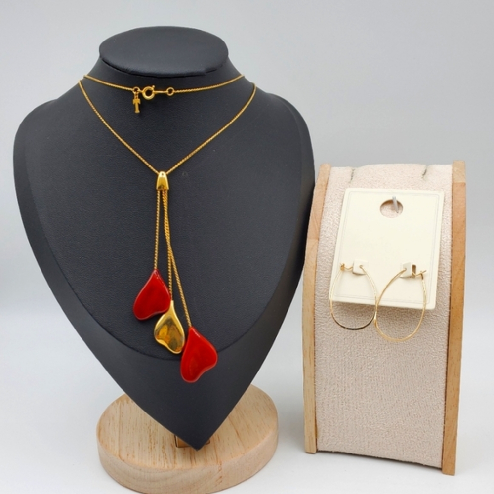 Crown Trafari Vintage Gold Plated Lariet Neckalce New Old Stock Gold Earings